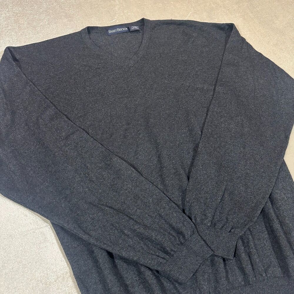 Barry Bricken Men’s XL Silk Cashmere V-Neck Sweater Dark Gray Lightweight Luxury